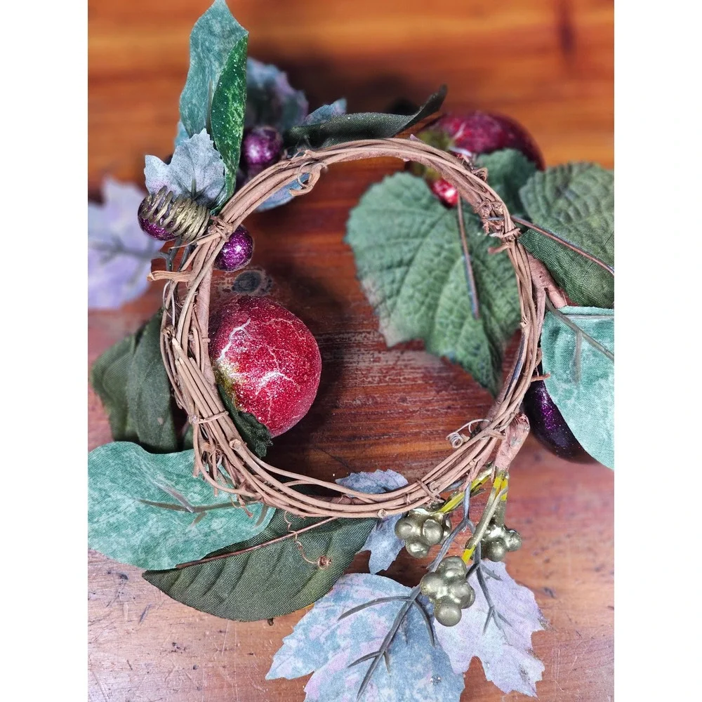 Vintage Fruit Candle Rings Set of 2 Grape Apple Pear Wreath Decor